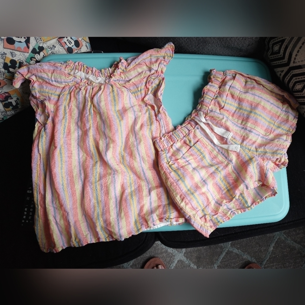 Crew cuts Reimagined by J crew lined 2 pc Striped linen Shirt shorts set size 6